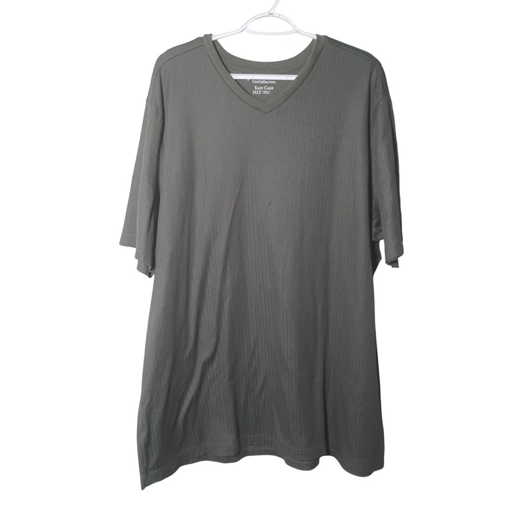 Croft & Borrow Men's Easy Care Ribbed Short Sleeve Tee Olive Green Sz XLT